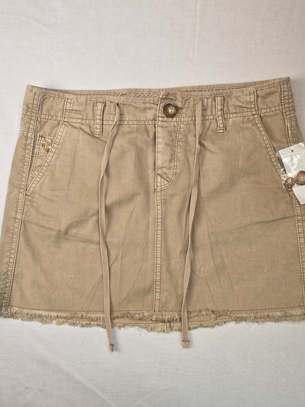 GAP Tan Drawstring Frayed-Hem Mini Skirt